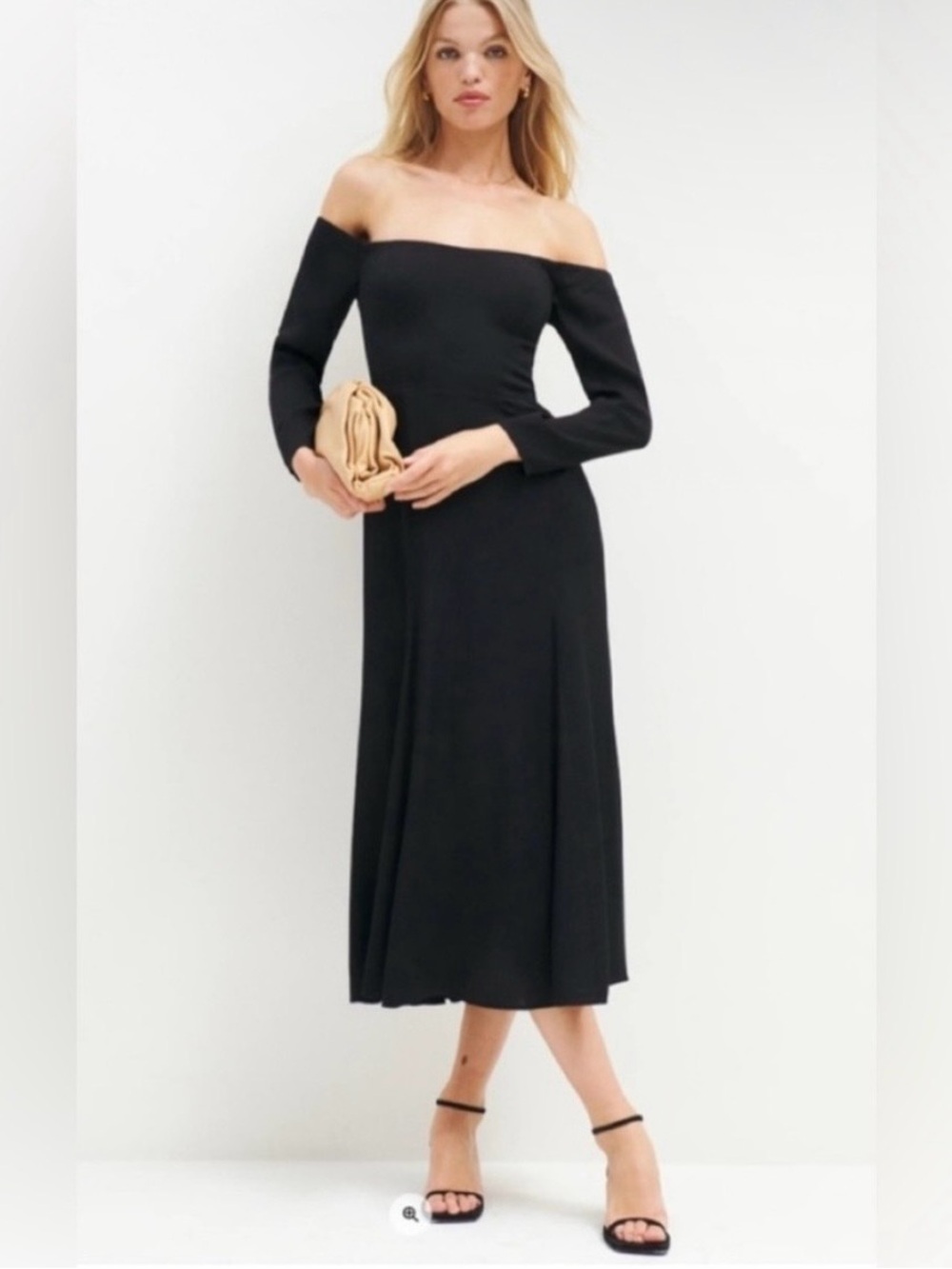 Reformation Black Off-Shoulder Midi Dress